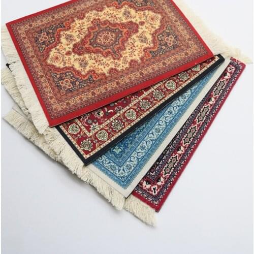 Persian Mini Woven Rug Mat Mousepad Retro Style Carpet Pattern Cup laptop PC Mouse Pad with Fring Home Office Table Decor Craft