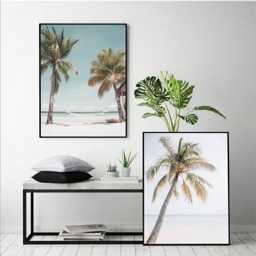 Tropical Beach Palm Tree Poster Print Coastal Wall Art Canvas Painting Tropical Seascape Picture for Living Room Home Decoration