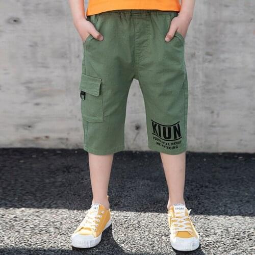 Green Beige Shorts Spring Summer Thin Casual Pants Boys Kids Trousers Children Clothing Teenagers School Cotton Formal Sport Hig