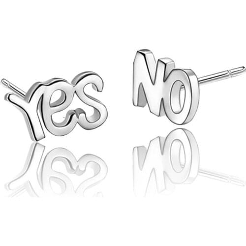 Women Personality 925 Sterling Silver Letter Yes NO Stud Earrings Piercing Accessories Simple Fine Jewelry Free Shipping