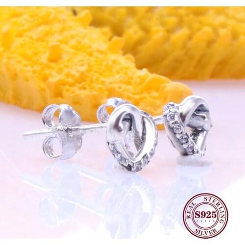 Original 925 Sterling Silver Earring Asymmetric Hearts Of Love Stud Earrings For Women Wedding Gift Fashion Jewelry