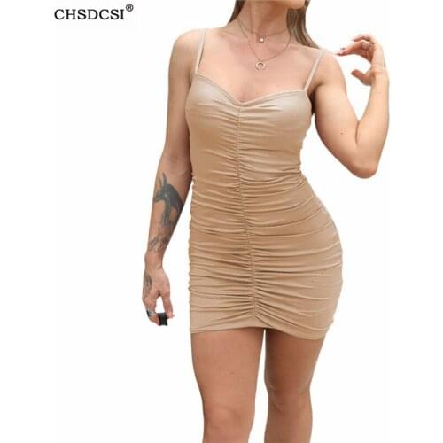 CHSDCSI Women Summer Dress Sexy Backless Bodycon Elastic Sweet Sundresses for Girls Solid Strap Mini New High Waist Holiday