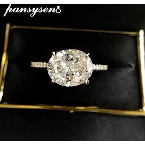PANSYSEN 100% 925 Sterling Silver 8x10MM Oval Created Moissanite Wedding Engagement Diamond Ring Ladies Fine Jewelry Wholesale