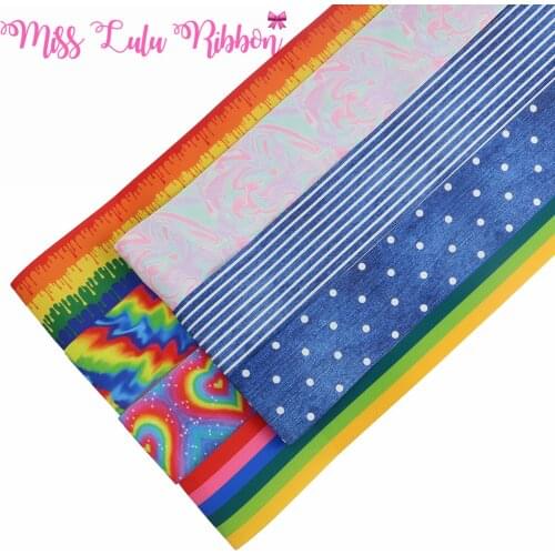 16mm-75mm Denim Dye Rainbow Color Printed FOE Grosgrain Ribbon DIY Hair Bowknots 50yards/roll