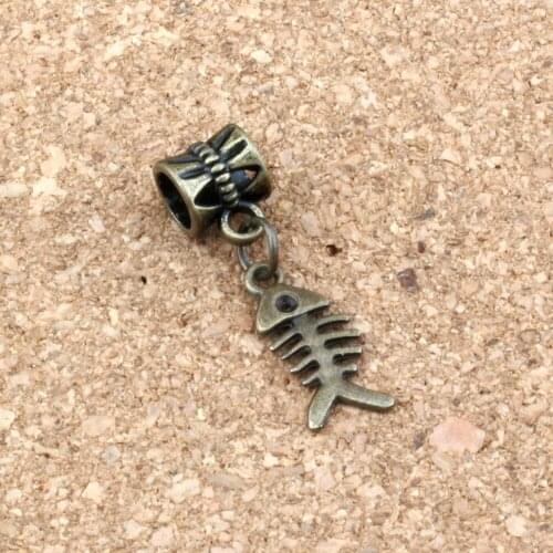 50pcs/lot Dangle Antique bronze fish bone Charm Big Hole Beads Fit European Charm Bracelet Jewelry 7x28mm A-294a