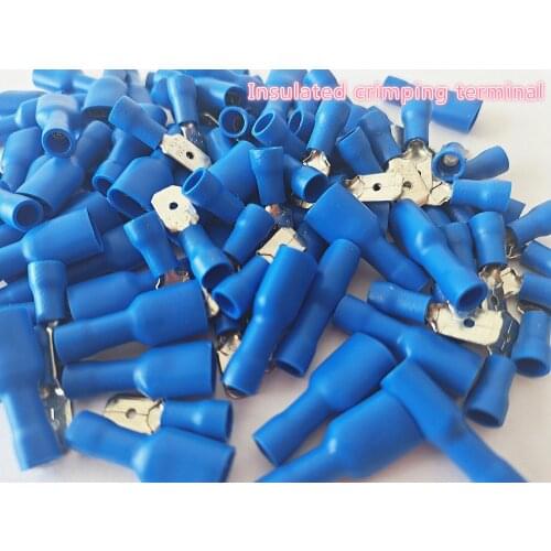 50pcs blue insulated flat fast wire spring connector crimping wire and cable connector terminal male/female-FDFD2-250 / MDD2-250