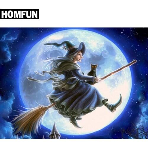 HOMFUN Full Square/Round Drill 5D DIY Diamond Painting "Halloween Witch" Embroidery Cross Stitch 5D Home Decor Gift