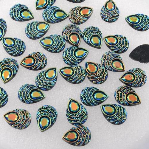 BOLIAO 20Pcs 13*18 Mm (0.51*0.71 In) Drop Shape Dark Blue Color Resin Rhinestone Appliques Wedding Scrapbook Craft DIY
