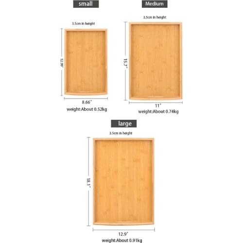 Household Bamboo Serving Tray with Handles Rectangular Wooden Coffee Tea Breakfast Plate Organizer Holder for Kitchen