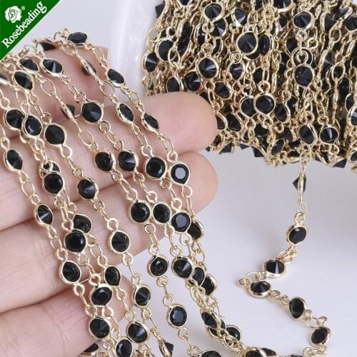 1 foot 4mm High quality gold plated Delicate Bezel Set Crystal & Brass Chain,Connector Chain,sold 1pc/lot