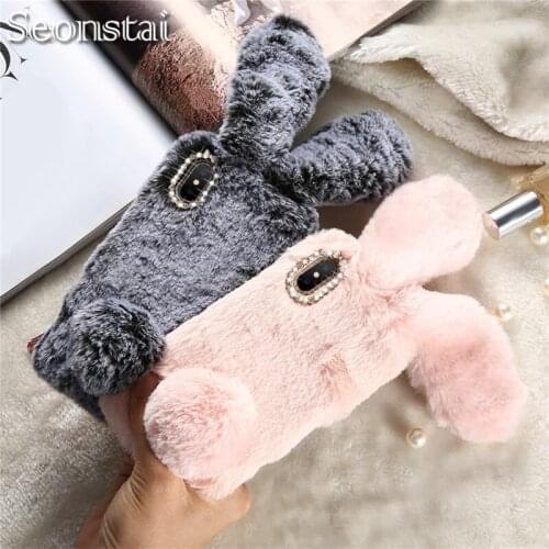 For iPhone X Rabbit Ear Furry Case for iPhone 8 8Plus Bunny Warm Rabbit Artificial Fur Soft TPU Coque for Apple iPhone 10 7 Plus
