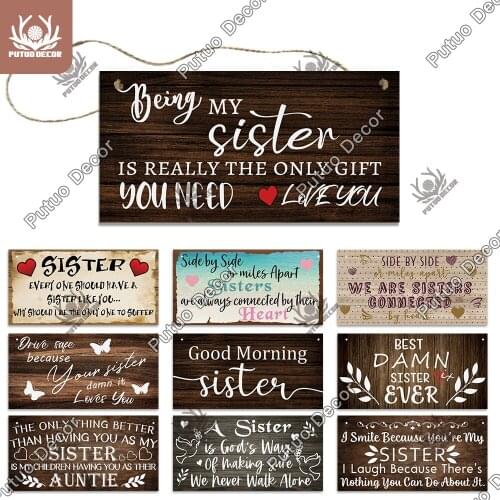 Putuo Decor Sister Wooden Hanging Signs Gift Plaque Decorative Plaques for Friendship In Home Decor Living Room Wall Decor