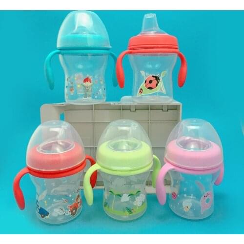 240ml Baby Water Bottle Milk Cup Silicone Feeding PP Bottle Double Handle kids Juice/Water Bottles Feeder Infant Feeding