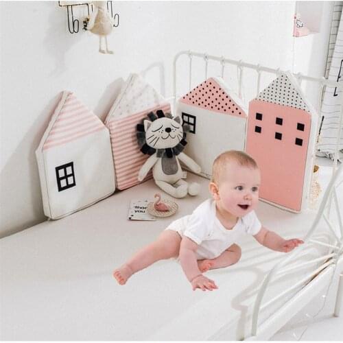 Kids Fence Childrens Playpen Cotton Small House Shape Crib Bumper For Baby 4pcs/lot Bed Safety Barrier Nordic Anti-fall Bumpers