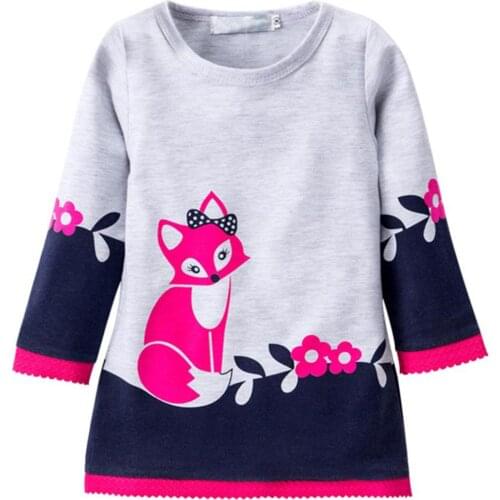 Kids Winter Warm Dress Fashion Girl A-line fox Sweater Dresses Knitted Long sleeve O Neck Children Clothing Wear Dress