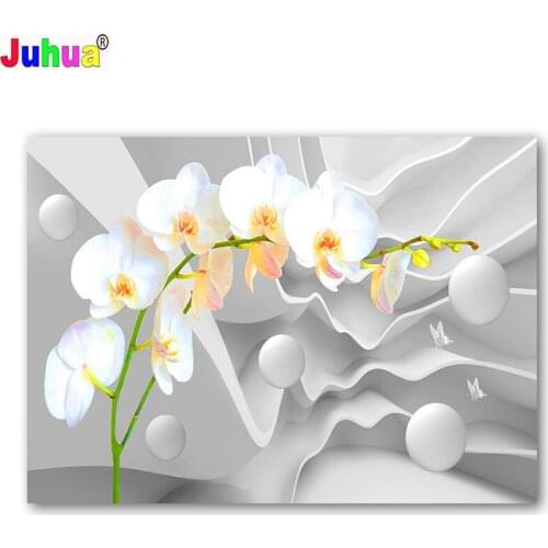 DIY 5D Full Square /Round Diamond Painting"White Flower" 3D Embroidery Cross Stitch Diamond Mosaic Orchid Handmade Hobby