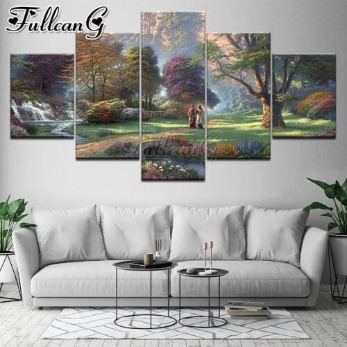 FULLCANG Forest natural scenery 5 piece diy diamond painting full square round drill mosaic embroidery sale decoration FC3048