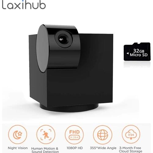 1080P Ip Cam Wifi Indoor Motion Detection Black Box Webcam with 32G SD Card for Home /Baby/Pet Surveillance Camera Wireless