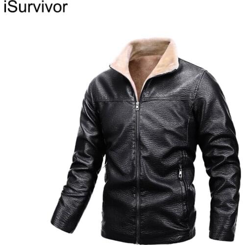 ISurvivor Mens Jacket Autumn And Winter Leather Jacket 2021 New Motorcycle Wear Casual Fashion Handsome Plus Velvet Thick Coat