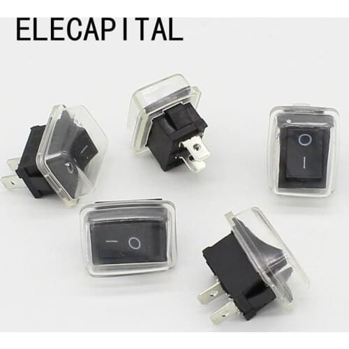 5Pcs/Lot Black Push Button Mini Switch 6A-10A 110V 250V 2Pin Snap-in On/Off Rocker Switch 21MM*15MM with waterproof cover Black