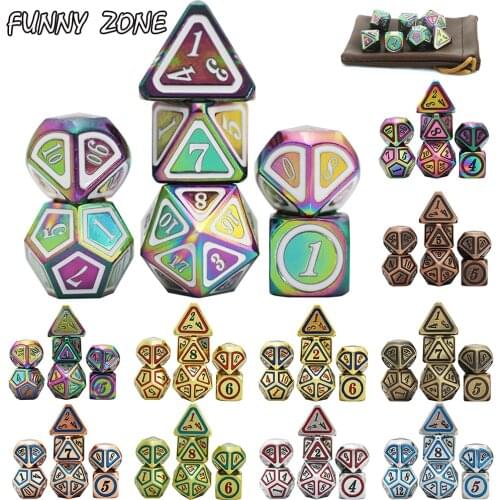 Metal Game Dice Set DNDND Heavy Metallic DND Dice Set with Bag for Dragons Tabletop Games