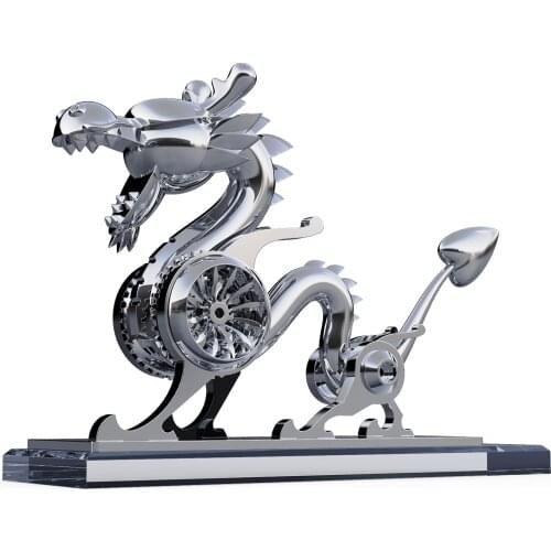 Metal Mechanical Crafts Static Animal Dragon Model for Home Decor - Silver
