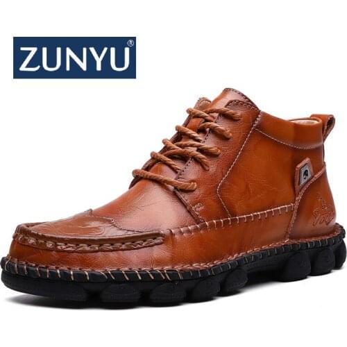 ZUNYU New Autumn Winter Leather Men Boots Comfortable Motorcycle Boots Men Footwear Rubber Ankle Boots Mens Shoes Size 38-48