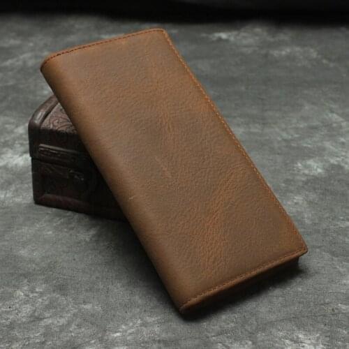 Handmade Men Genuine Leather Wallet Long Bifold Cowhide Purse Card Holder Purse