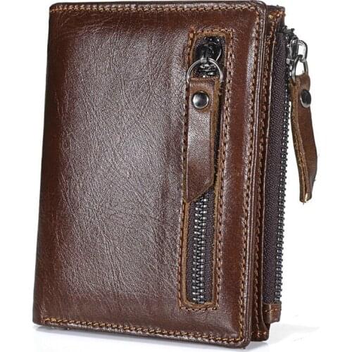 Legitimate Male Leather Wallet With Zipper, Compact Male Wallet Made In Legitimate Leather, With Pocket For Coins And Documents