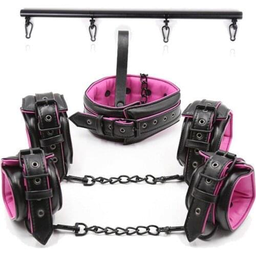 Bdsm Leather Bondage Set Slave Restraints Sex Toys Kits Collars Ankle Cuff Handcuffs Spreader Bar Set For Couples Women Adults