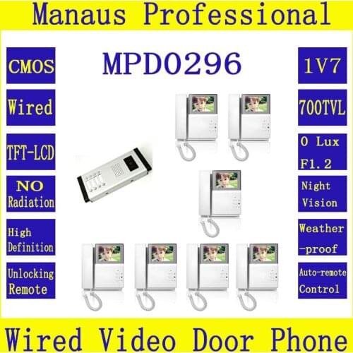 Professional Smart Home Wired 4.3Inch Color Video Intercom Phone,One to Seven Video Doorphone monitor Kit Configuration 1V7 D296