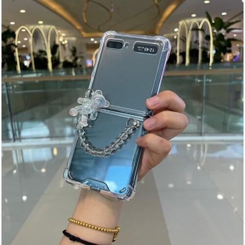Bear Bracelet Chains Phone case For Samsung Galaxy Z Flip Clear Shockproof Z Flip 3 Cover