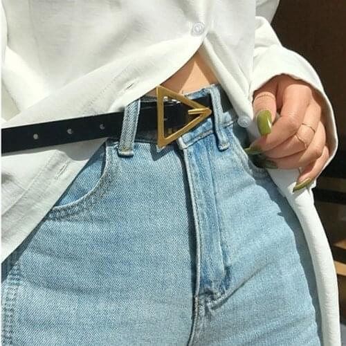 Personality Thin Female Belts Metal Triangle Buckle Golden Silver Ancient Gold Collocation Trouser Dress Fashion Waist Strap