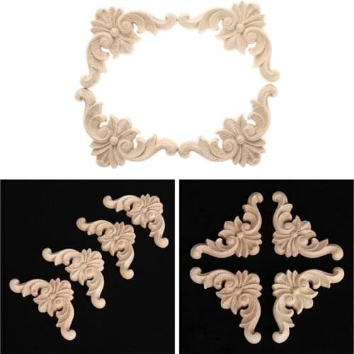 Carved Unpainted European Wood Furniture Window Corner Wood Applique Onlay Wood Figurines Ornamental 4 X 4Cm