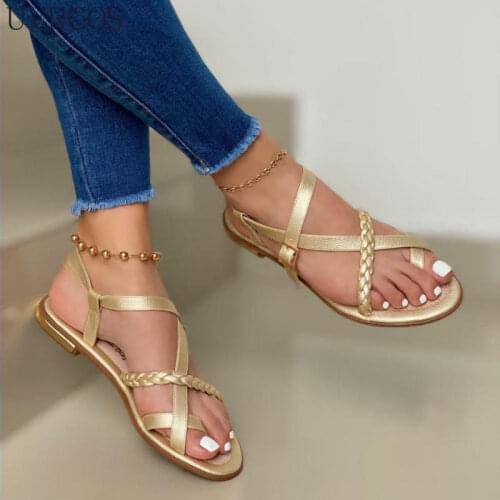 Summer Women Flat Sandals Fashion Buckle Strap Open Toe Beach Casual Womens Shoes Flats Pus Size Ladies Sandals