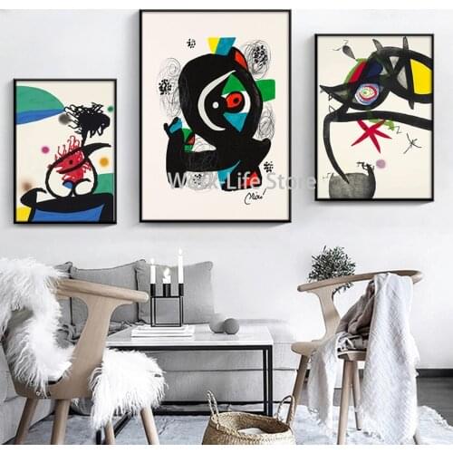 Joan Miro Modern Surrealism Art Collection Abstract Picture Retro group of Art Painting Silk Canvas Poster Wall Home Decor