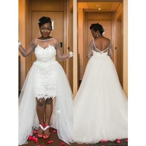 A-Line/Princess Scoop Court Train Tulle Long Sleeves Wedding Dresses Bridal Gown Bride 2022