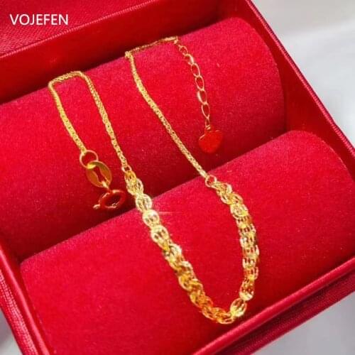 VOJEFEN AU750 18K Yellow Gold Dainty Boho Beach Chain Adjustable Bracelet Jewellry, Sparkling Tennis Bracelets for Women