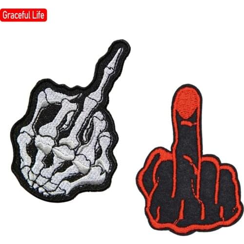 Skull Middle Finger Skeleton Bone Ghost Hog Outlaw Hot Rod Motorcycles Rider Lady Biker Jacket T shirt Patch Sew Iron on Embroid