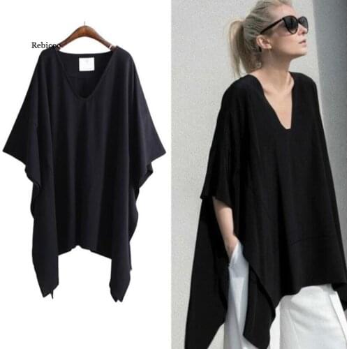 Plus Size Size Women T-Shirt Summer Fashion V-Neck Irregular Loose and Figure Flattering Womens Clothing Batwing Sleeve Top