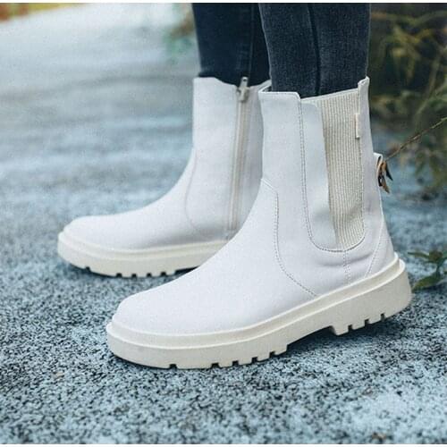 2021 New Autumn Winter Women Fashion Ankle Boots Female Block Heels Platform Microfiber Chelsea Boot Ladies Solid Slide Zip Shoe