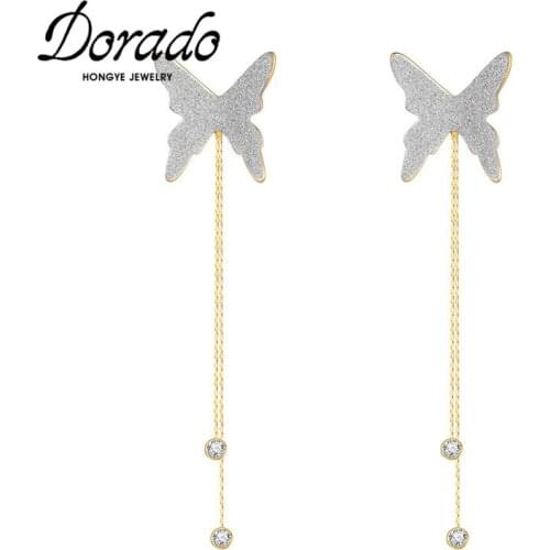 Dorado Silver Color Butterfly Long Tassel Pendientes Drop Earrings for Women Party Zircon Jewelry Brincos Dangle Accessories