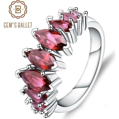 GEMS BALLET 3.33Ct Marquise Shape Natural Rhodolite Garnet Ring 925 Sterling Silver Gemstone Rings for Women Fine Jewelry