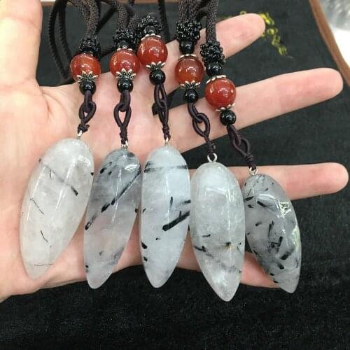 1pcs natural beautiful tourmaline black hair crystal pendant healing