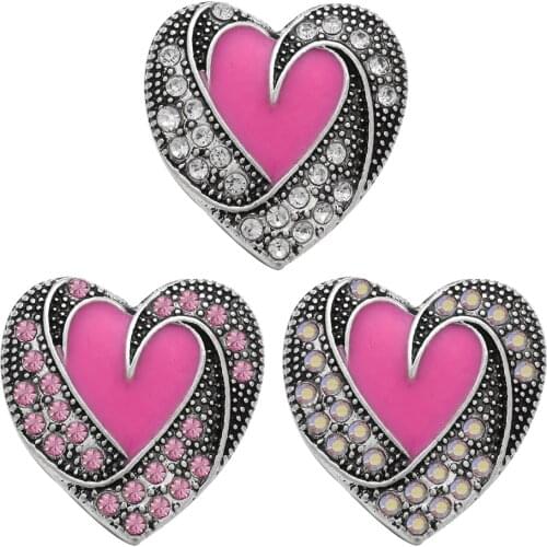 10pcs/lot New Snap Jewelry Ginger Love Crystal Heart Snap Buttons Fit Metal 18mm Snap Button Bracelet Bangle for Women Men