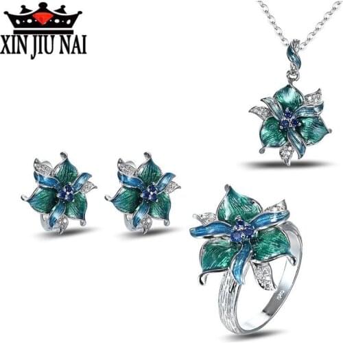 2020 Hot New Arrival Personality Luxury Retro Exquisite Two-tone Enamel Color Floral Womens Banquet Prom Jewelry Set