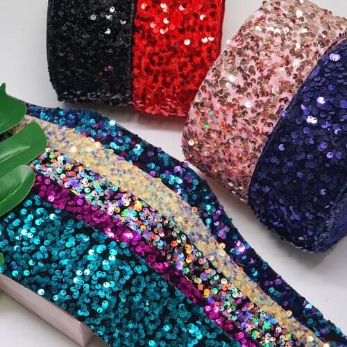 3 inch 75mm 25 Yards Roll Sequin Velvet Ribbon DIY Holiday Cheer Hair Bow Material Handmade Deco Accessories