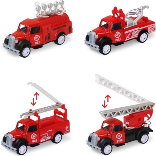 4PCS/Set Alloy Diecast Truck Toys Metal Model Mini Fire Police Vehicles Pull Back Function Car Birthday Gift for Kids Children