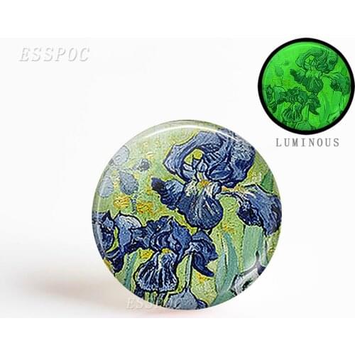 5pcs/set Fashion Glowing Van Gogh Iris Pendant Making 25mm Round Luminous Glass Convex Dome Gemstone Jewelry