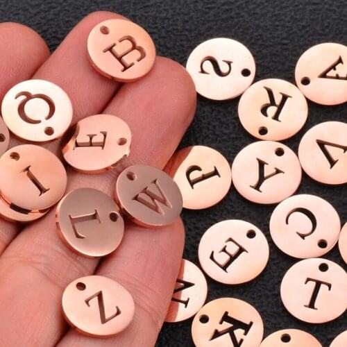 5Pcs/Lot 12mm Rose Gold A-Z 26 Capital Letters Stainless Steel Charm Alphabet Pendant DIY Jewelry Making Wholesale
